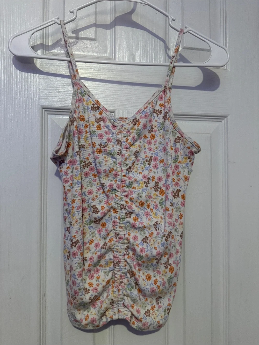abercrombie kids White Floral Ruched Spaghetti Strap Tank - Picture 1 of 3